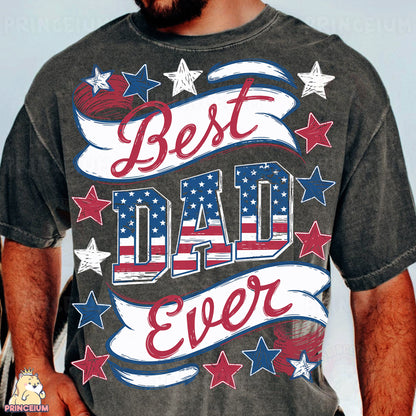 a man wearing a t - shirt that says best dad ever