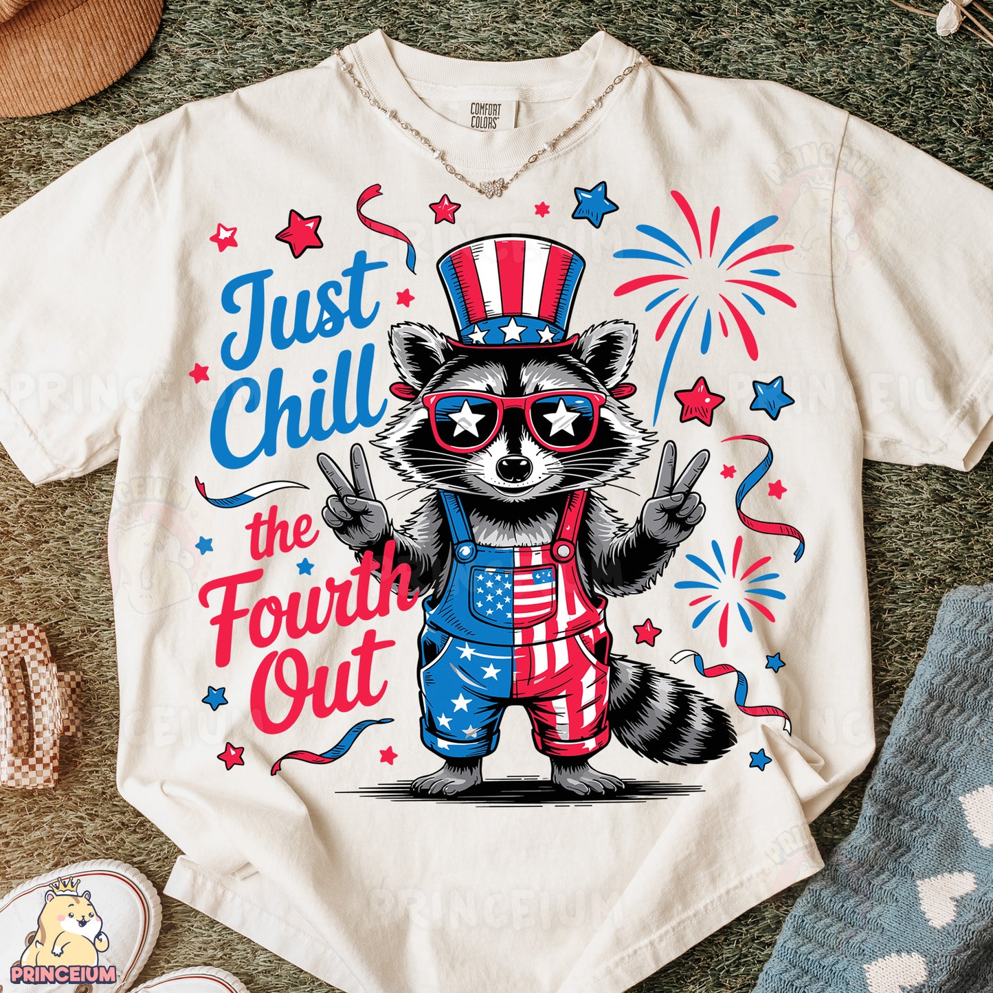a t - shirt with a raccoon wearing a patriotic outfit