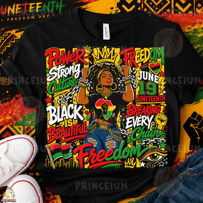 Black Queen Juneteenth Breaking Every Chain Sublimation Design PNG Power Strong Culture Digital Download