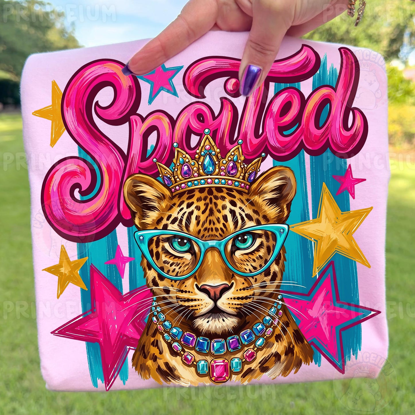 Spoiled Sublimation Design PNG  Glam Leopard with Crown Digital Download