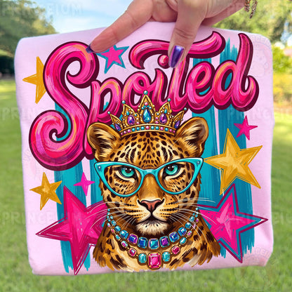 Spoiled Sublimation Design PNG  Glam Leopard with Crown Digital Download