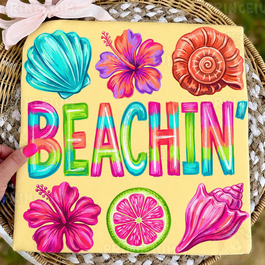 Beachin PNG, Tropical Summer Shirt Design, Cute Coastal Graphic, Retro Beach Sublimation