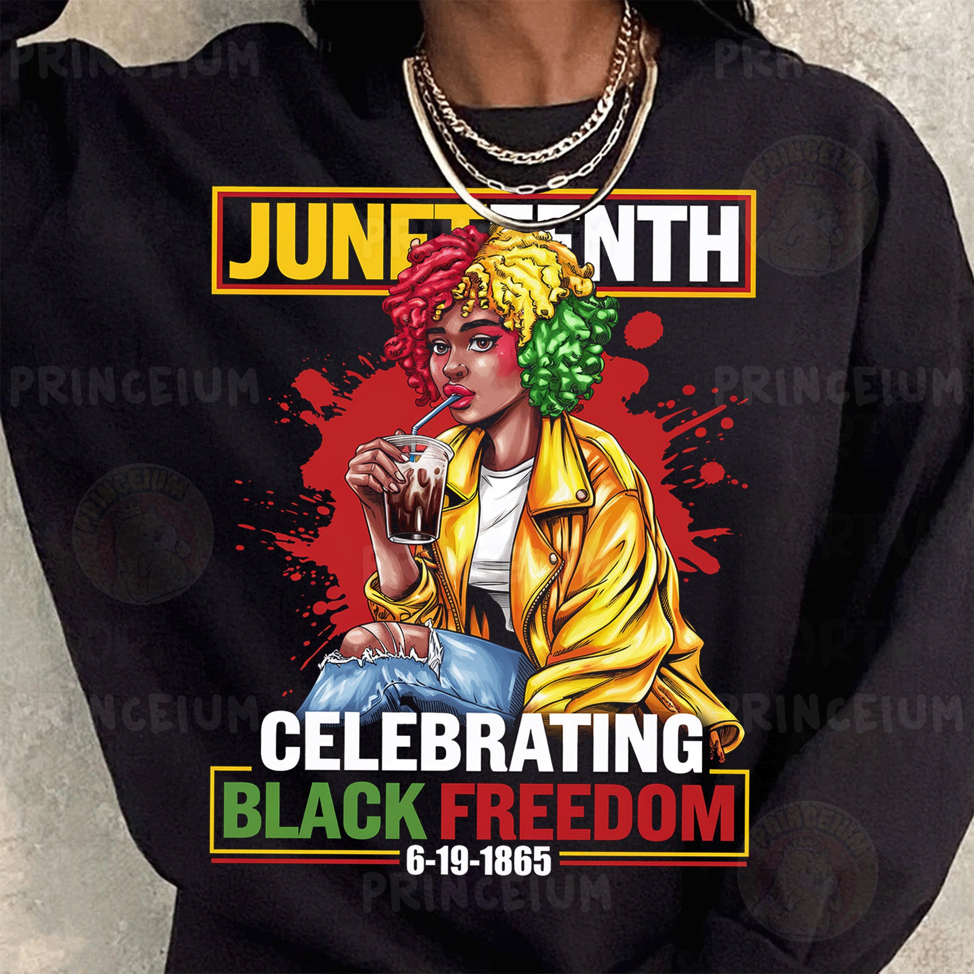 a woman wearing a black shirt with a yellow jacket