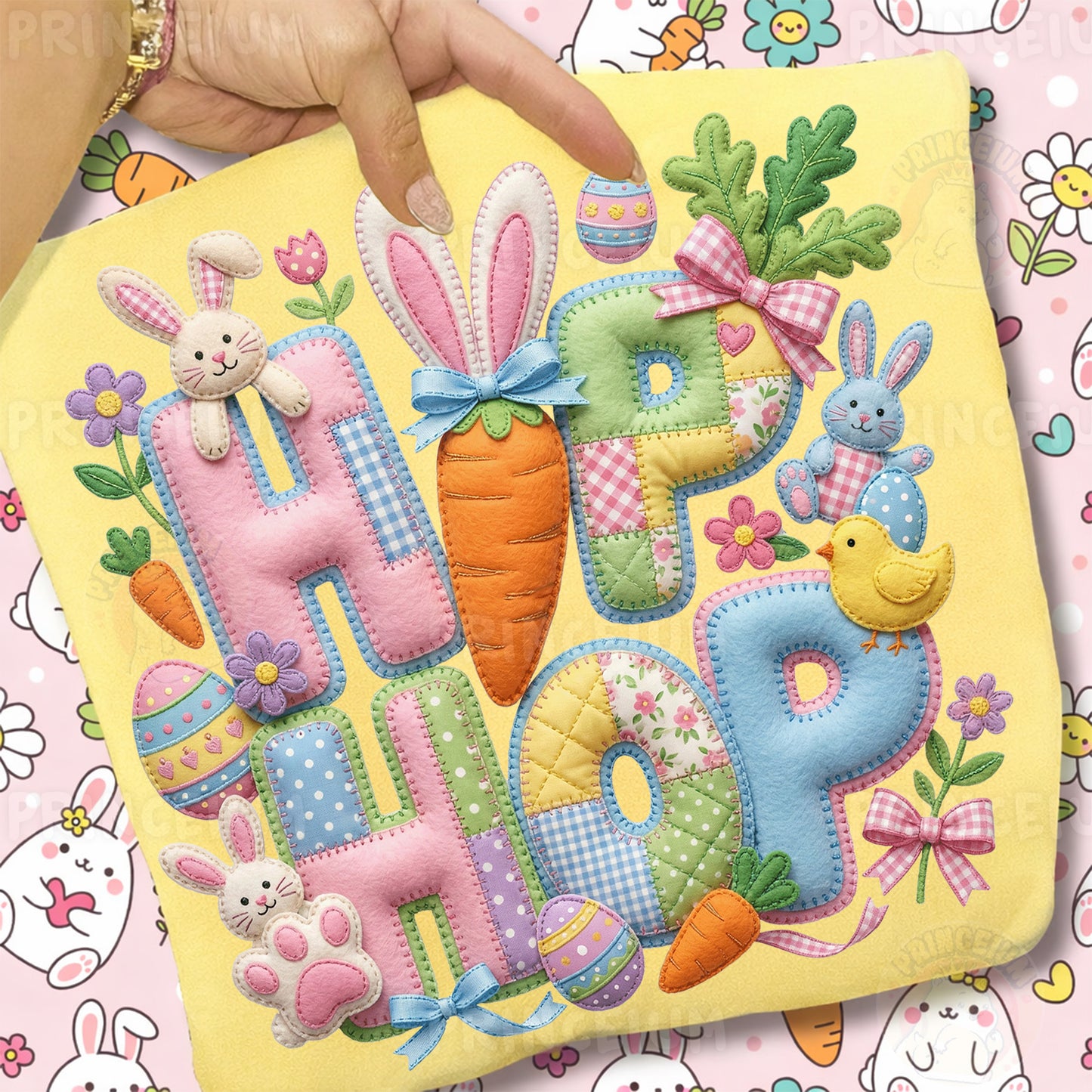Hip Hop Png, Patchwork Bunny Carrot Letters, Cute Pastel Spring Easter Clipart Design