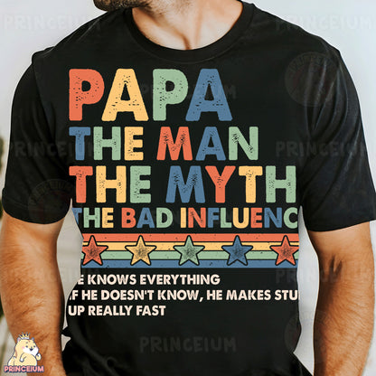 a man wearing a papa the man the myth t - shirt