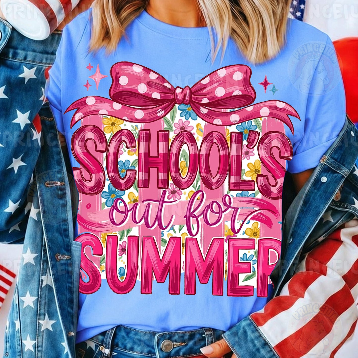 School's Out For Summer Sublimation Design PNG | Pink Bow Floral Digital Download