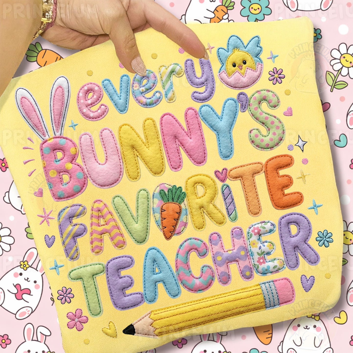 Every Bunny’s Favorite Teacher PNG, Cute Easter Bunny School Quote, Patchwork Spring Clipart Design