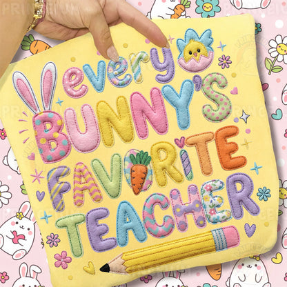 Every Bunny’s Favorite Teacher PNG, Cute Easter Bunny School Quote, Patchwork Spring Clipart Design