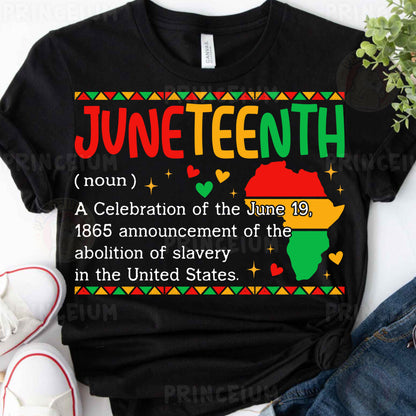 a black t - shirt with the words juneteeth on it