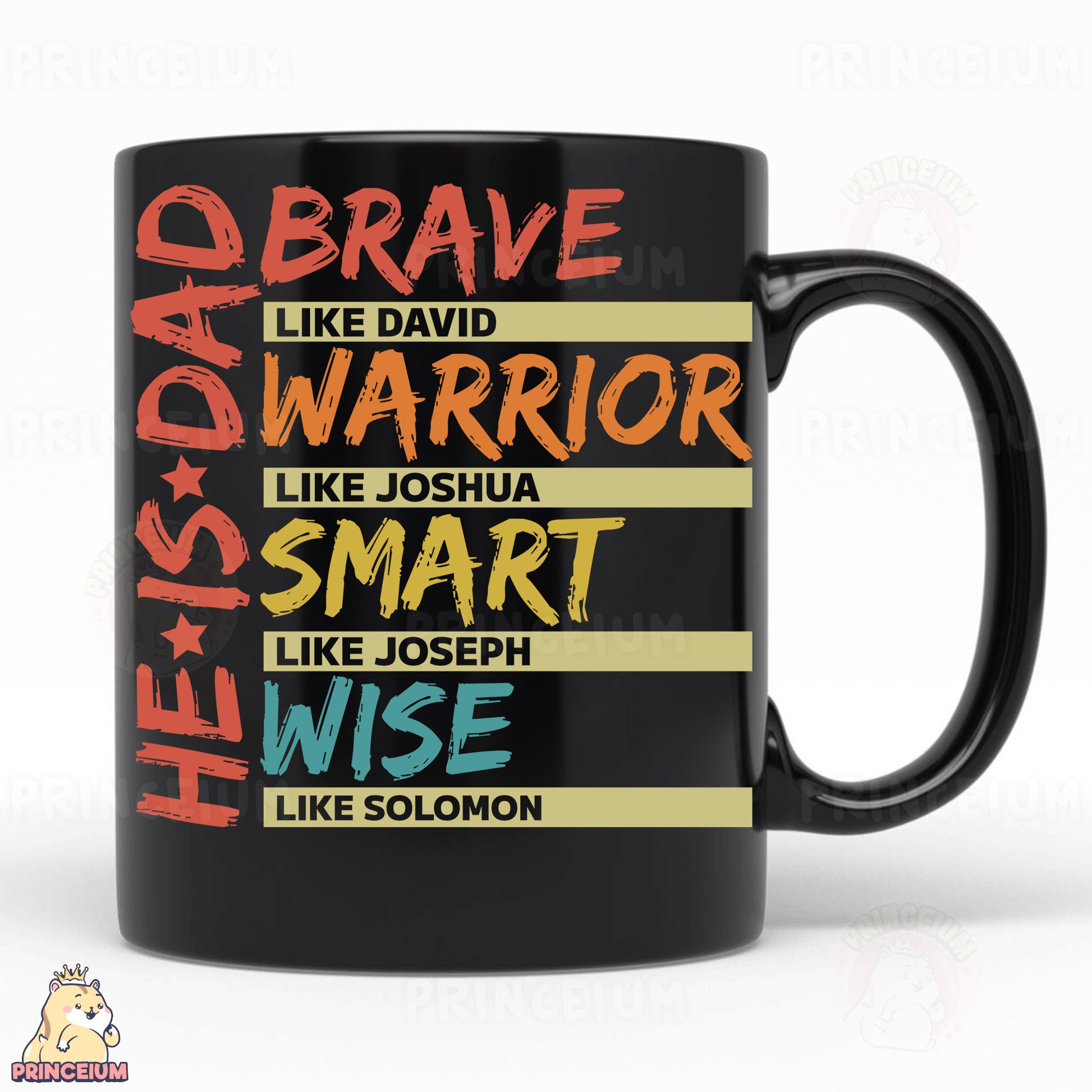 a black coffee mug with words on it
