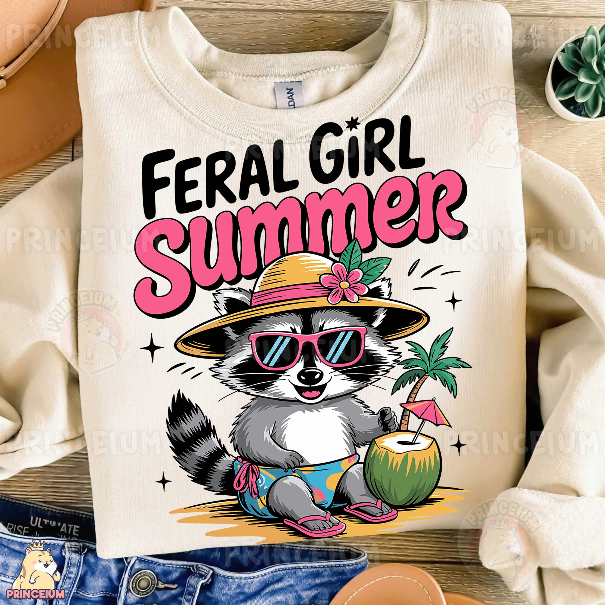 a shirt with a raccoon wearing a hat and sunglasses