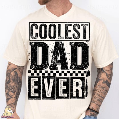 a man wearing a coolest dad ever t - shirt