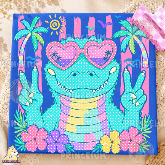 Cool Alligator Peace Sign Sublimation Design PNG Tropical Summer Digital Download NEW26