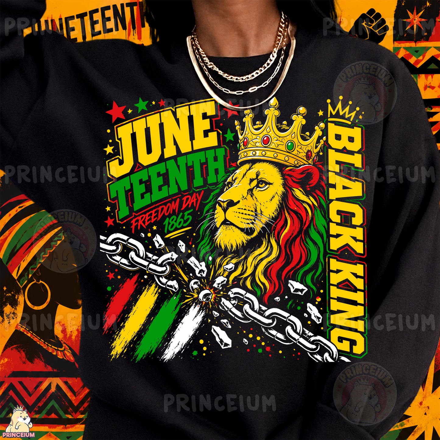Black King Juneteenth Freedom Day 1865 Sublimation Design PNG Lion Crown Digital Download