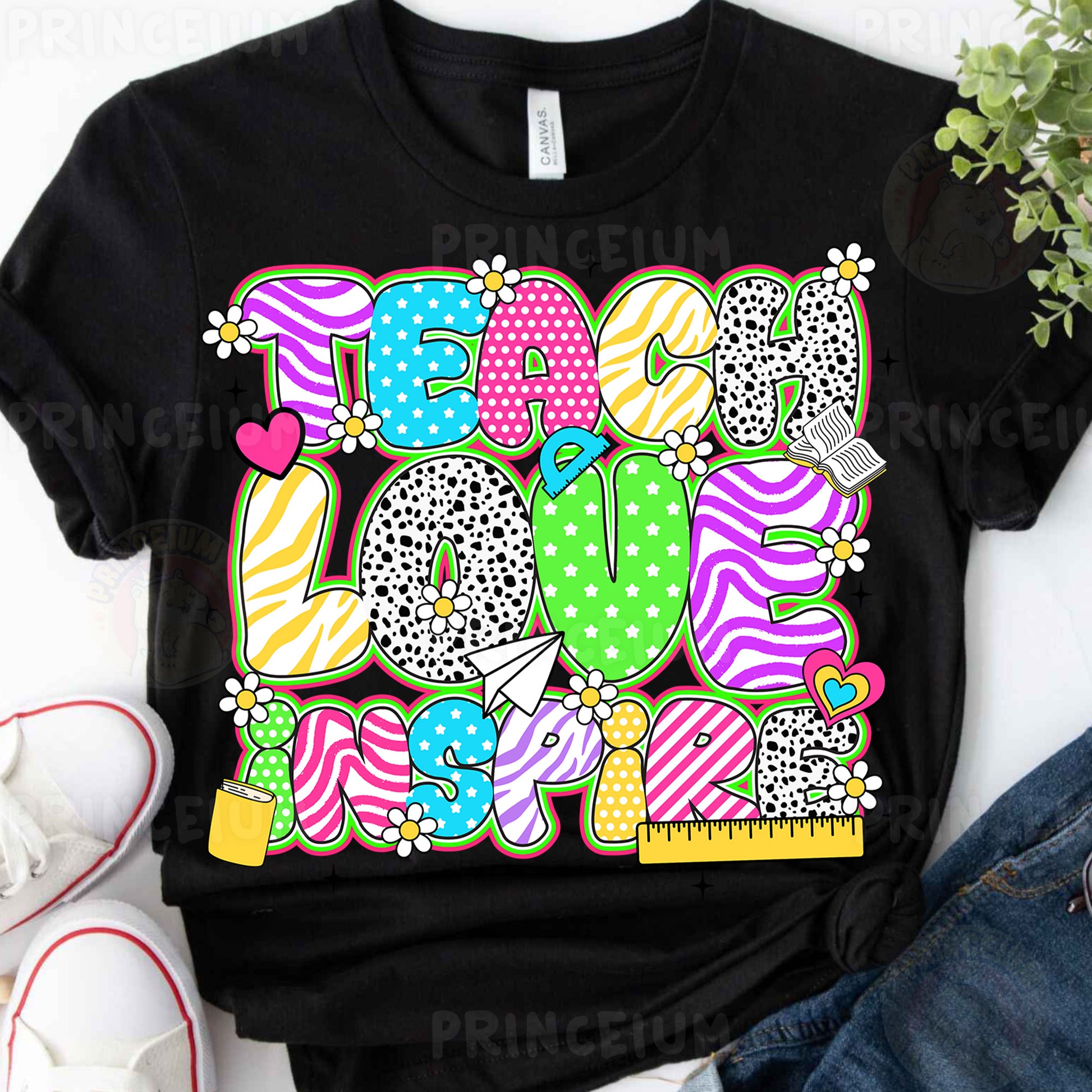 a black t - shirt with a colorful design on it