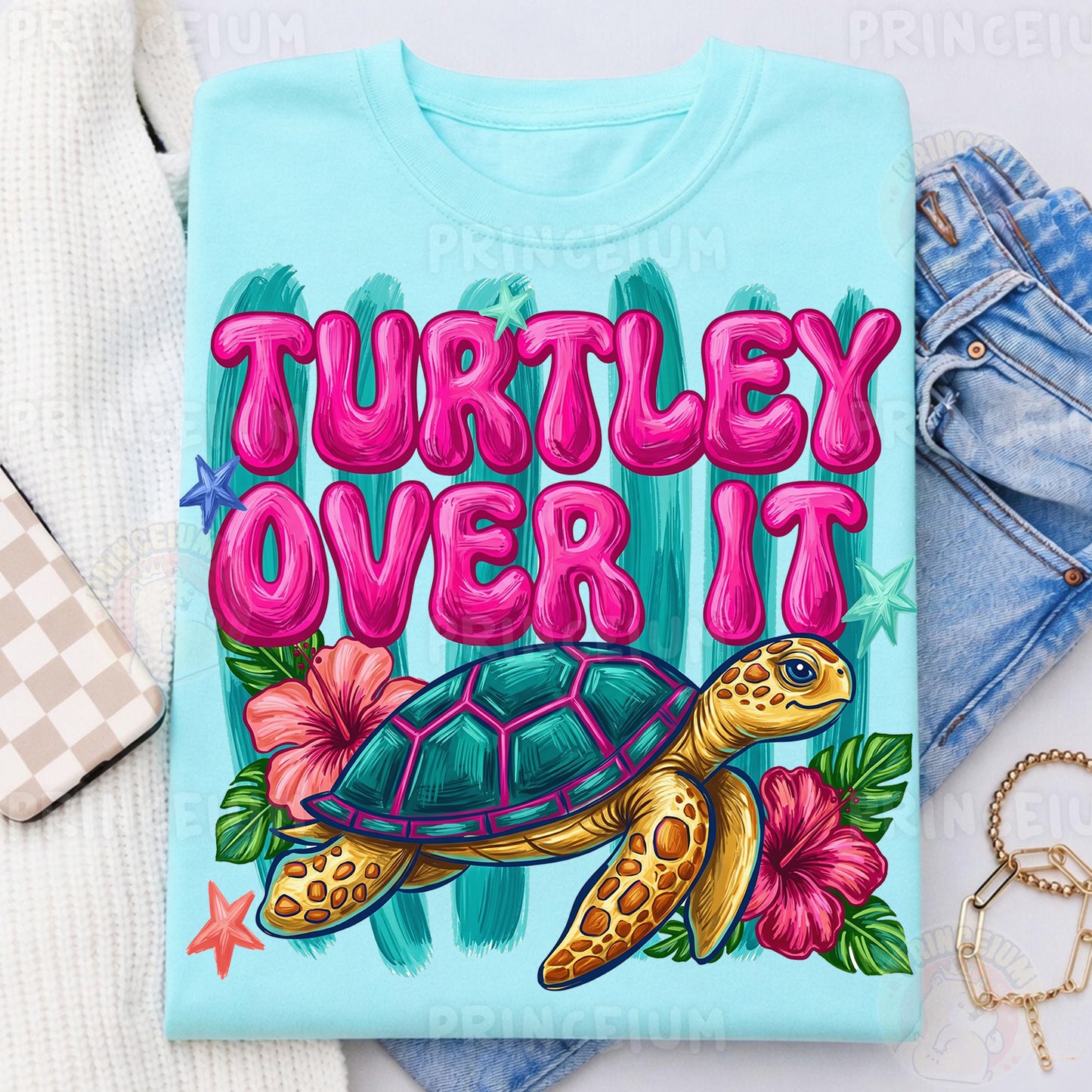 Turtley Over It Sublimation Design PNG | Cute Sea Turtle Hibiscus Digital Download