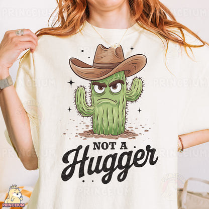 a woman wearing a t - shirt with a cactus on it