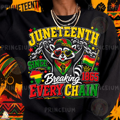 Juneteenth Raccoon Breaking Every Chain Sublimation Design PNG | Freedom Day 1865 Digital Download