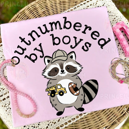 Outnumbered By Boys Sublimation Design PNG | Cute Raccoon Boy Mom Digital Download