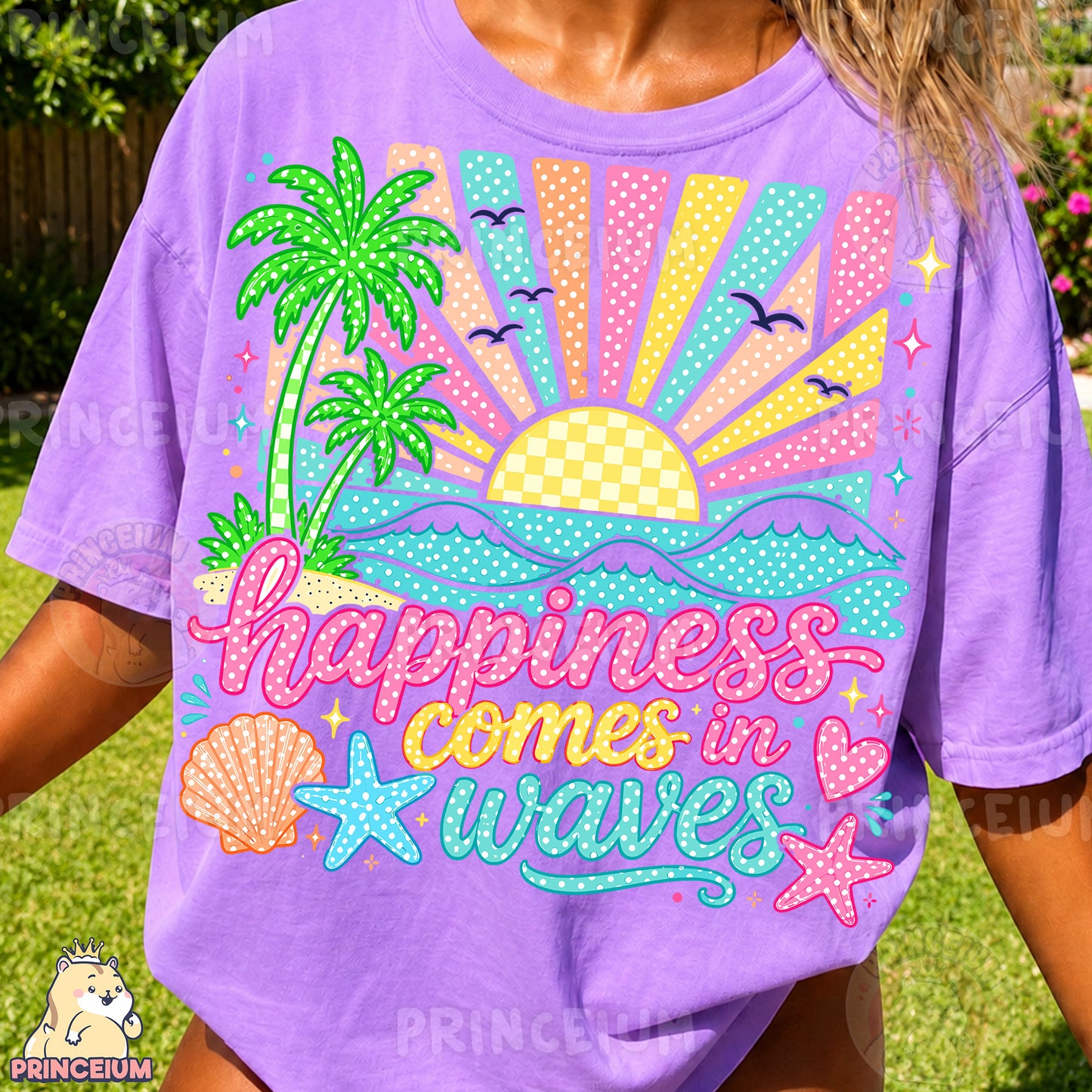 Happiness Comes in Waves PNG, Beach Summer Vacation Design, Cute Coastal Sublimation Graphic