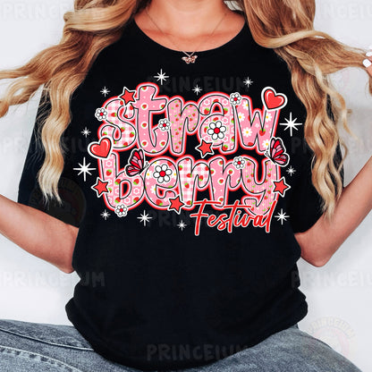 a woman wearing a black t - shirt with the words stay happy on it