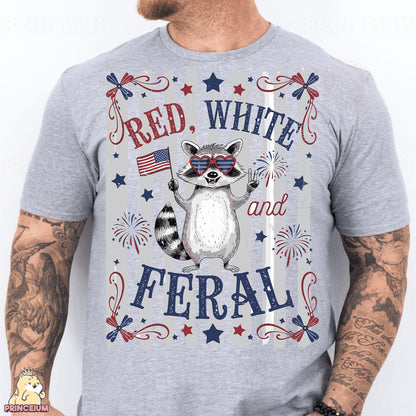 a man wearing a t - shirt with a raccoon on it