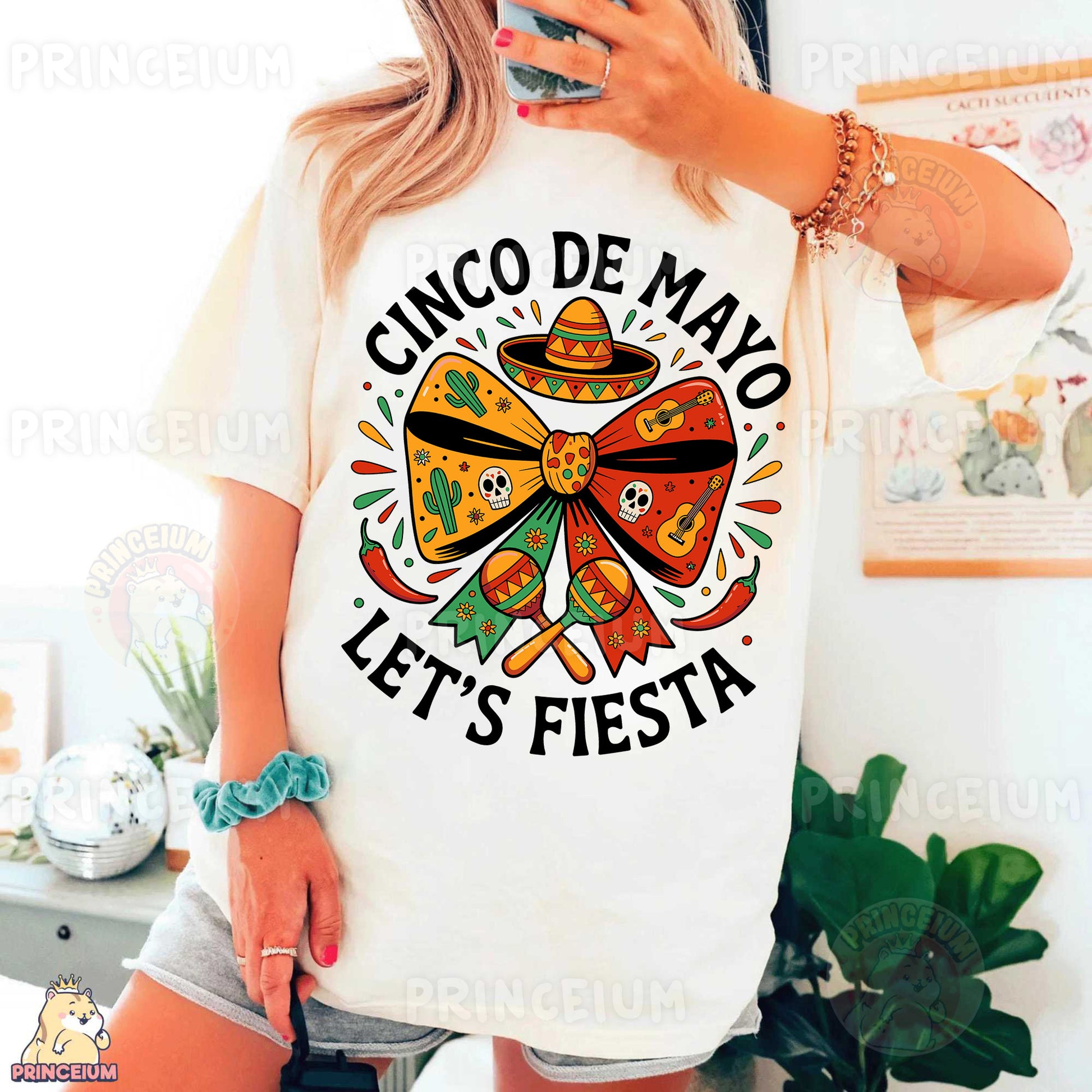a woman taking a selfie wearing a cinco de mayo let's fiesta