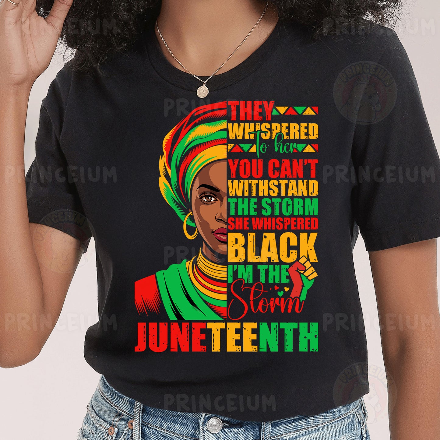 a woman wearing a black t - shirt with a quote on it