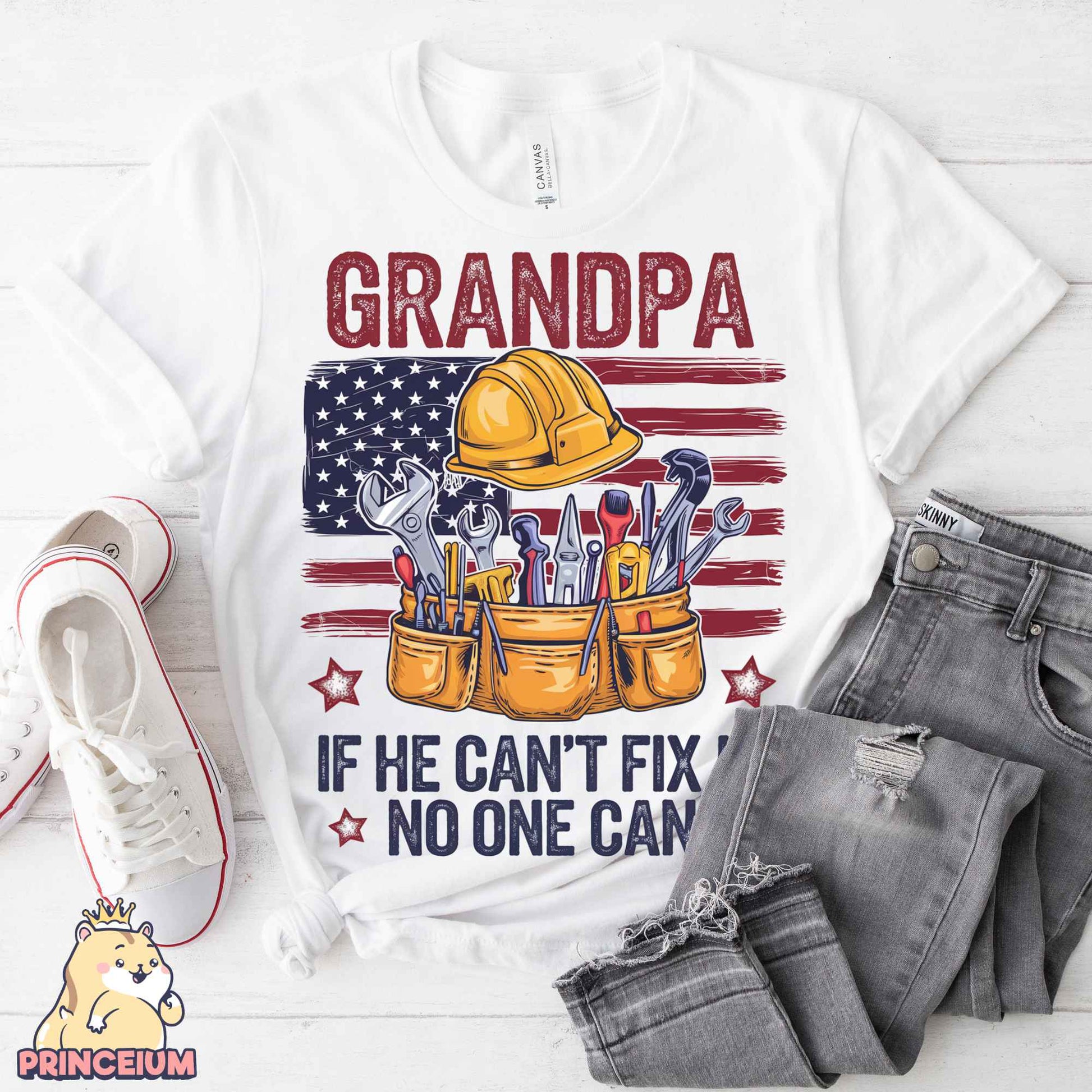 a t - shirt that says grandpa if he can't fix no one can