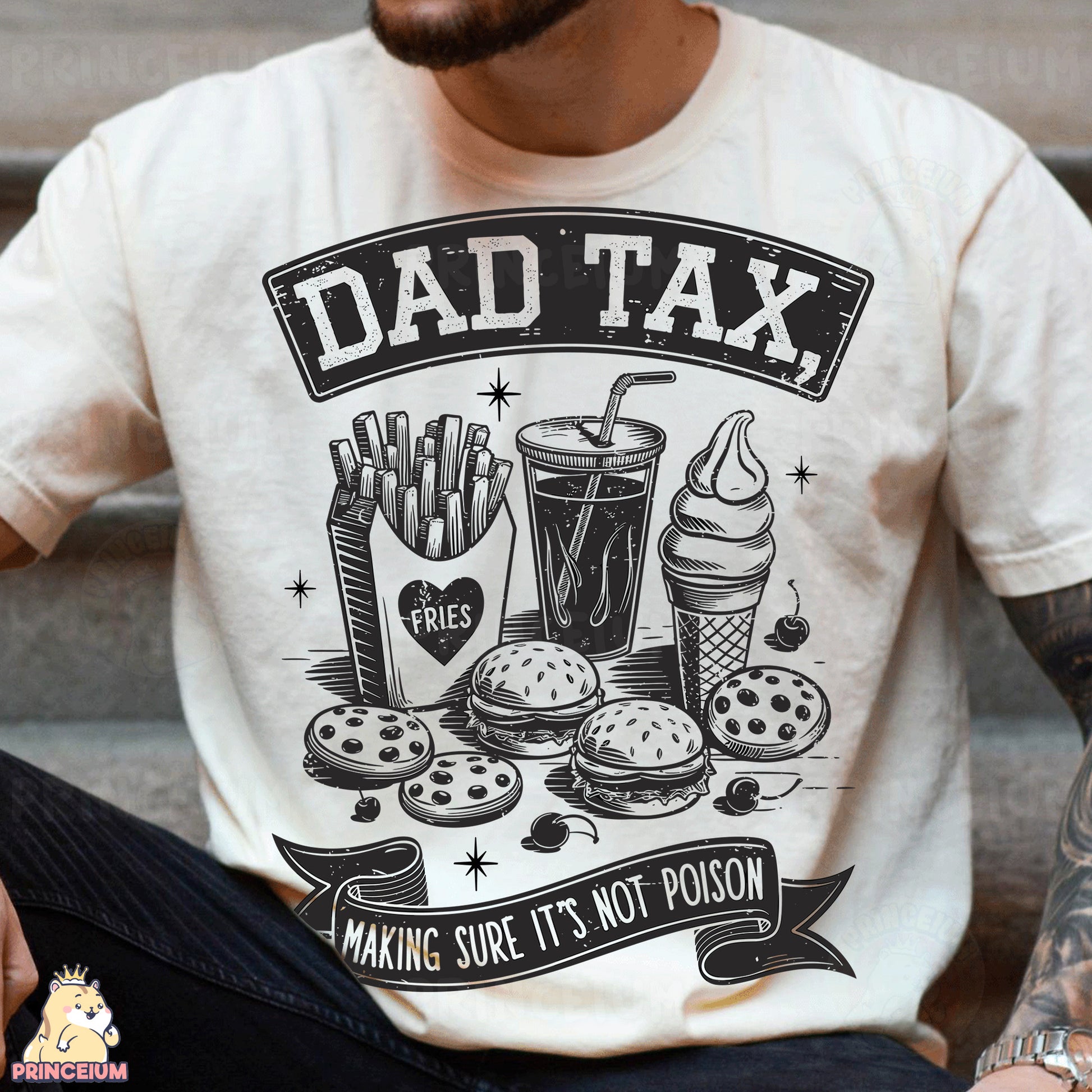 a man wearing a dad tax t - shirt