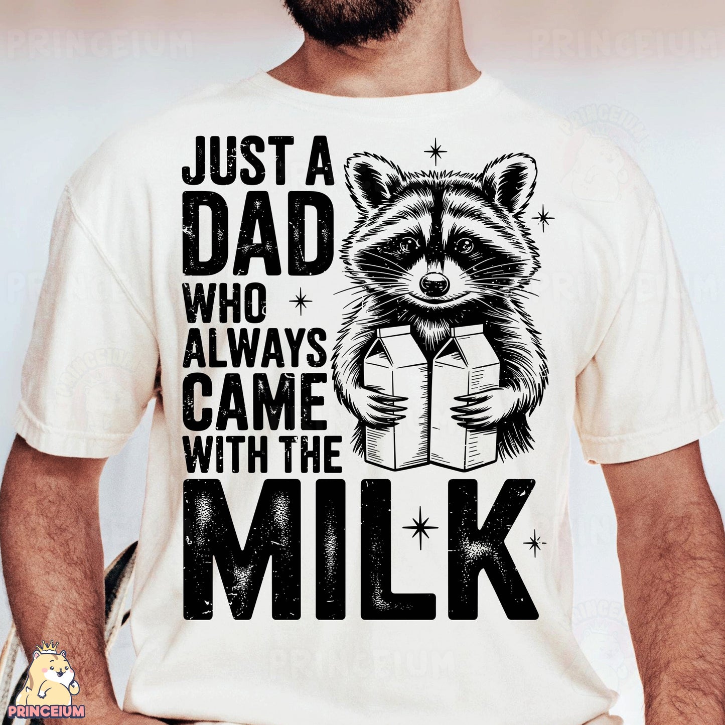a man wearing a t - shirt with a raccoon on it