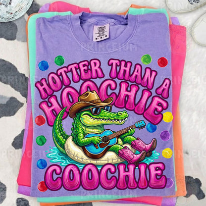 Hotter Than A Hoochie Coochie Sublimation Design PNG | Funny Alligator Cowboy Digital Download