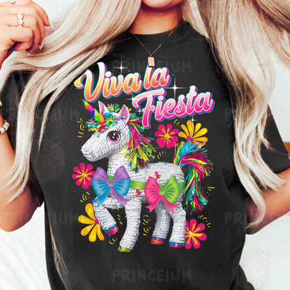a woman wearing a black shirt with a unicorn on it