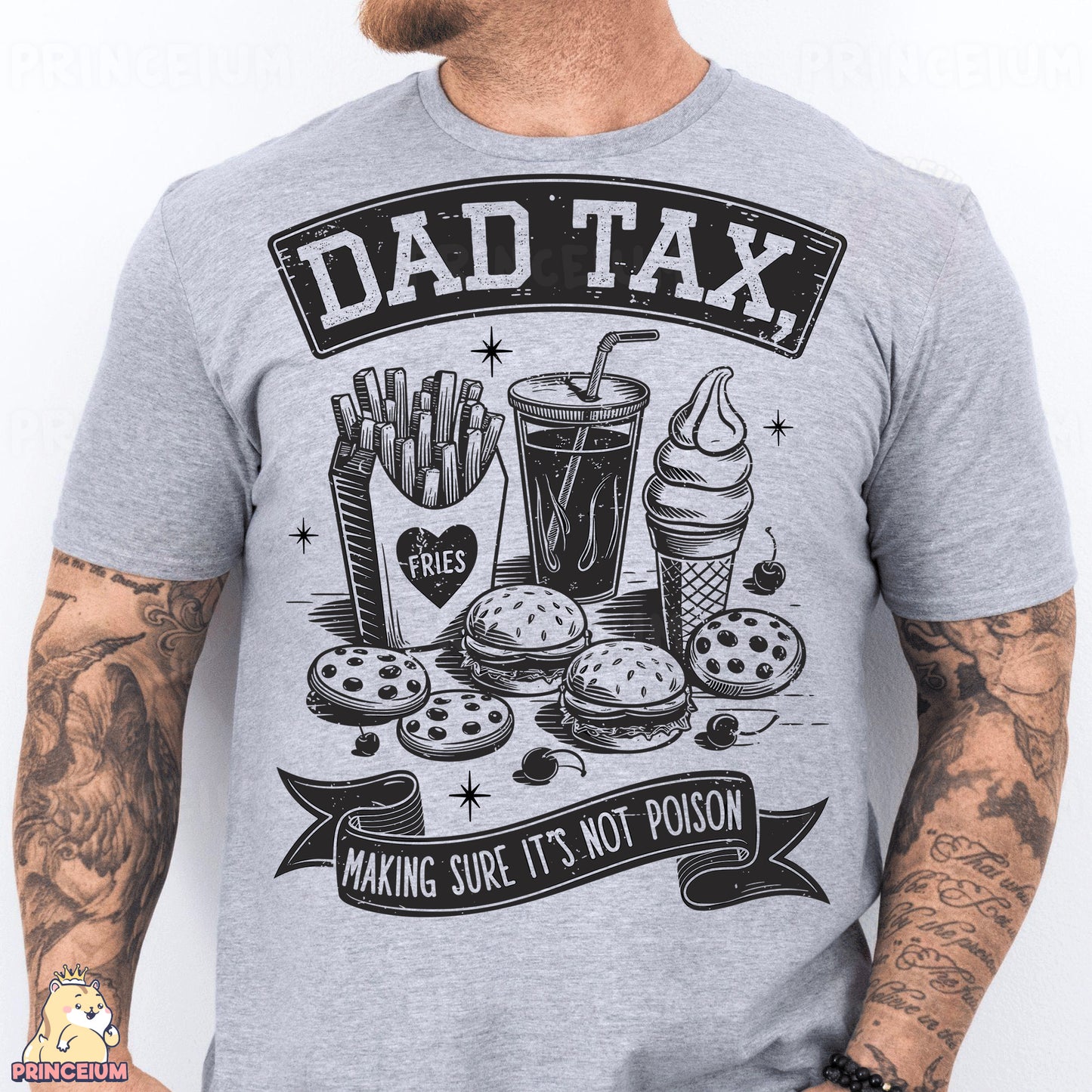 a man wearing a gray shirt with a tattoo on his arm