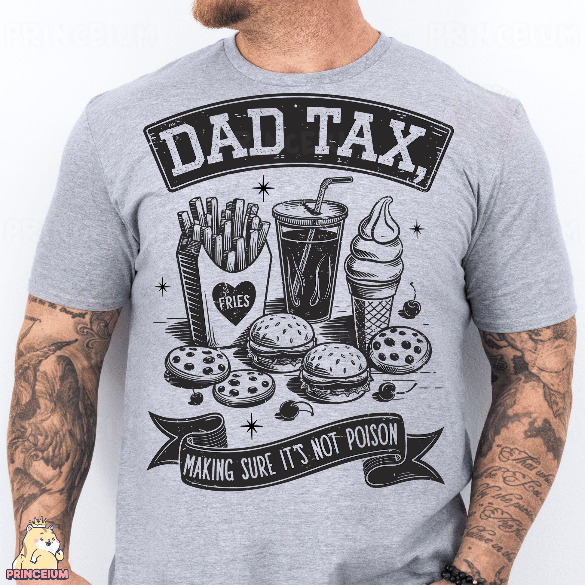 a man wearing a gray shirt with a tattoo on his arm