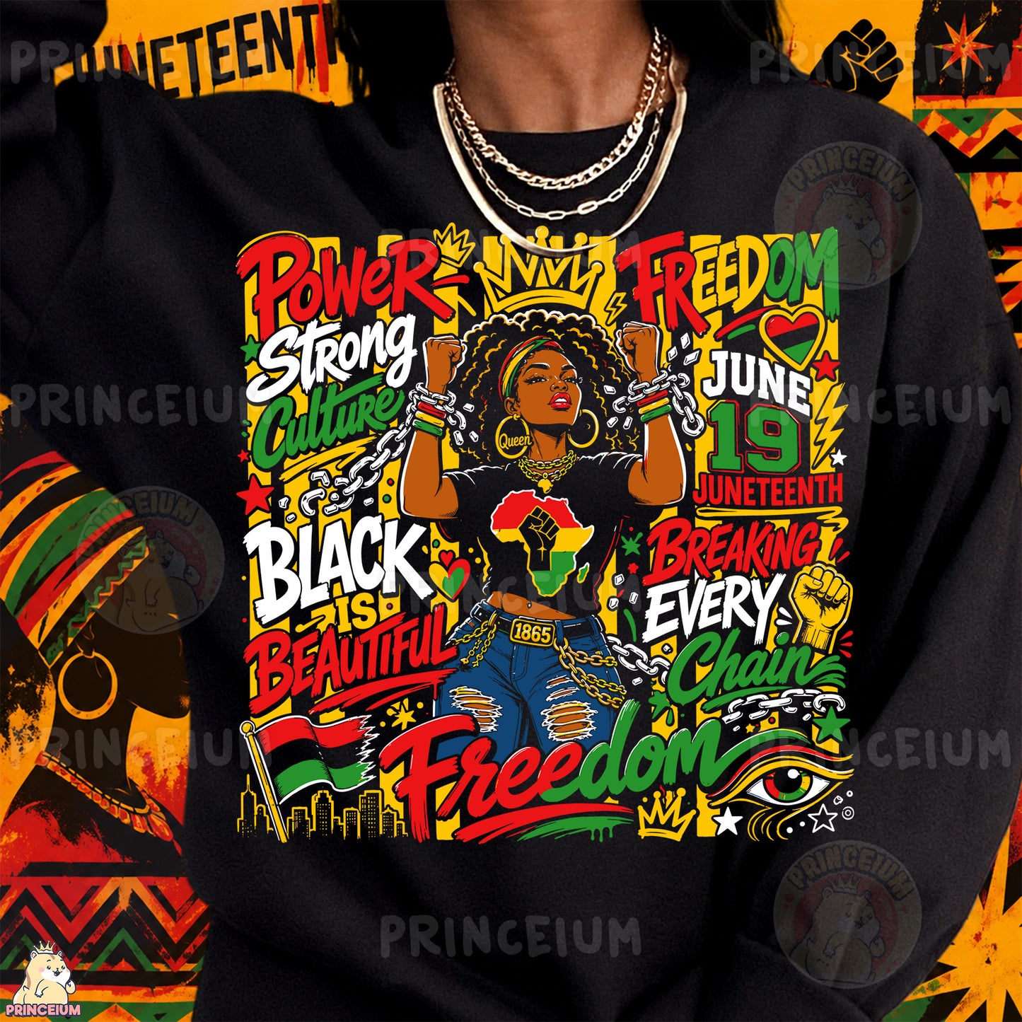 Black Queen Juneteenth Breaking Every Chain Sublimation Design PNG Power Strong Culture Digital Download