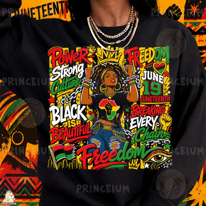 Black Queen Juneteenth Breaking Every Chain Sublimation Design PNG Power Strong Culture Digital Download