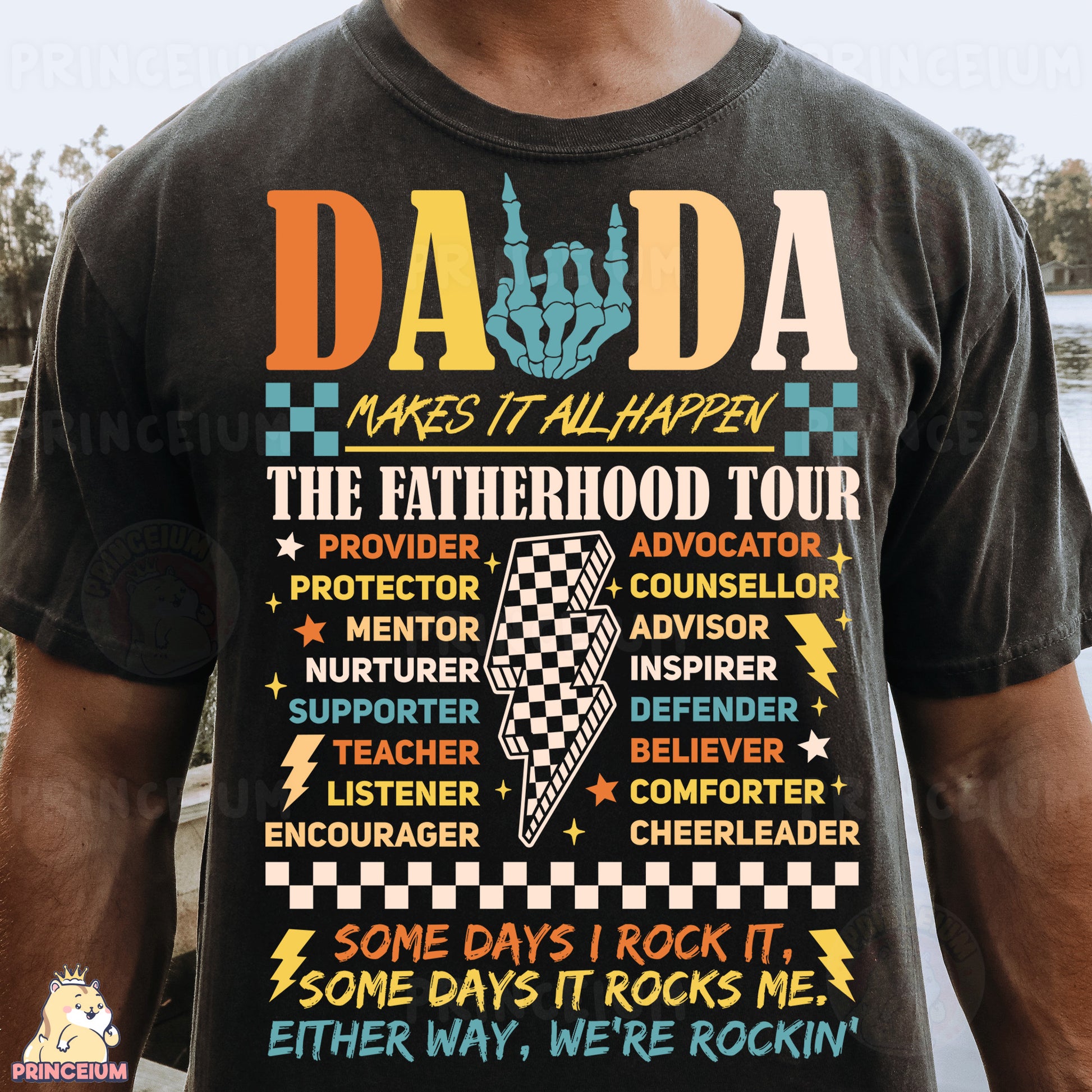 a man wearing a dada t - shirt with his name on it