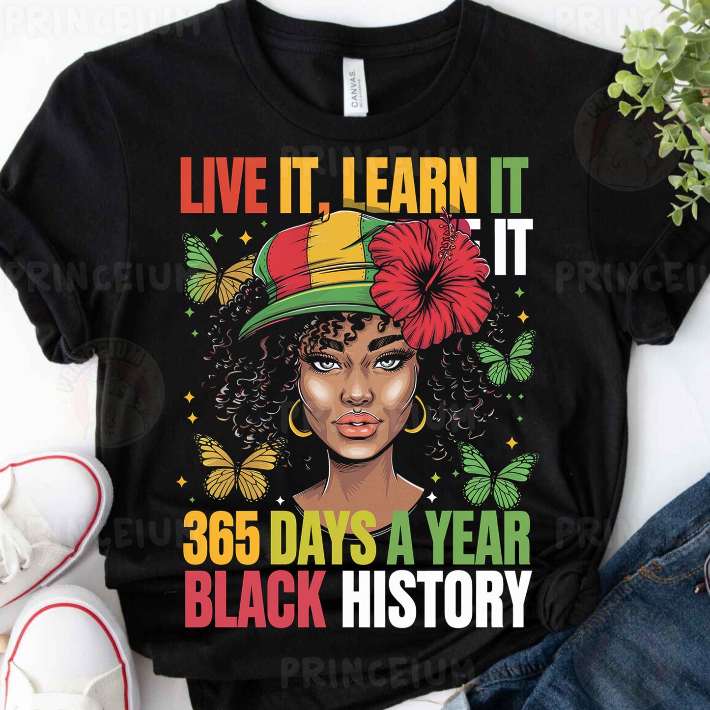 a black woman wearing a hat with butterflies on it