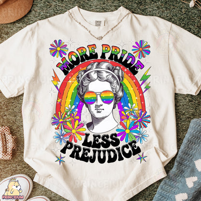 a t - shirt with a picture of a woman with a rainbow on it