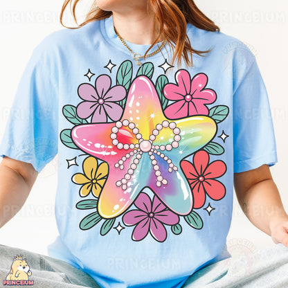 a woman wearing a t - shirt with a starfish on it