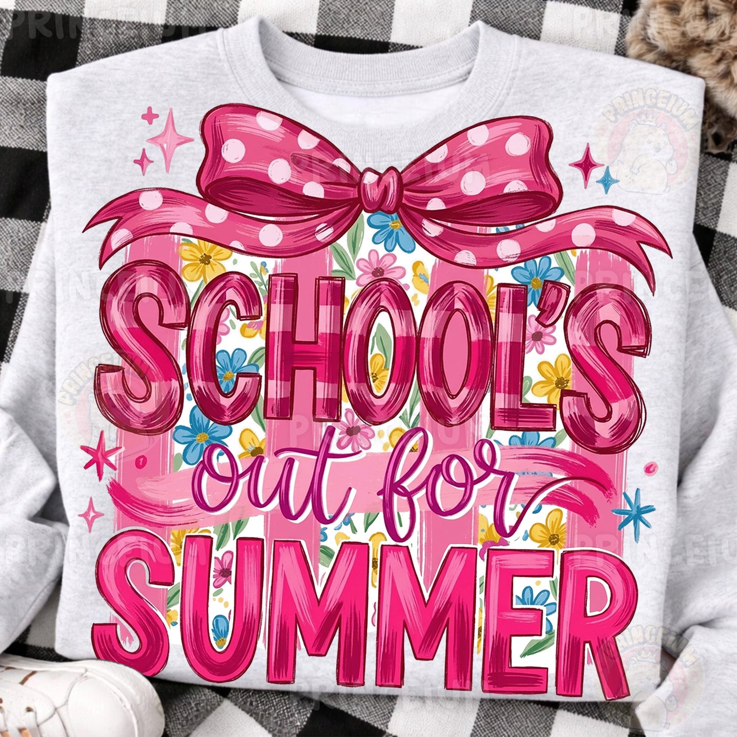 School's Out For Summer Sublimation Design PNG | Pink Bow Floral Digital Download