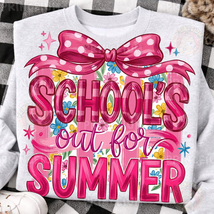 School's Out For Summer Sublimation Design PNG | Pink Bow Floral Digital Download