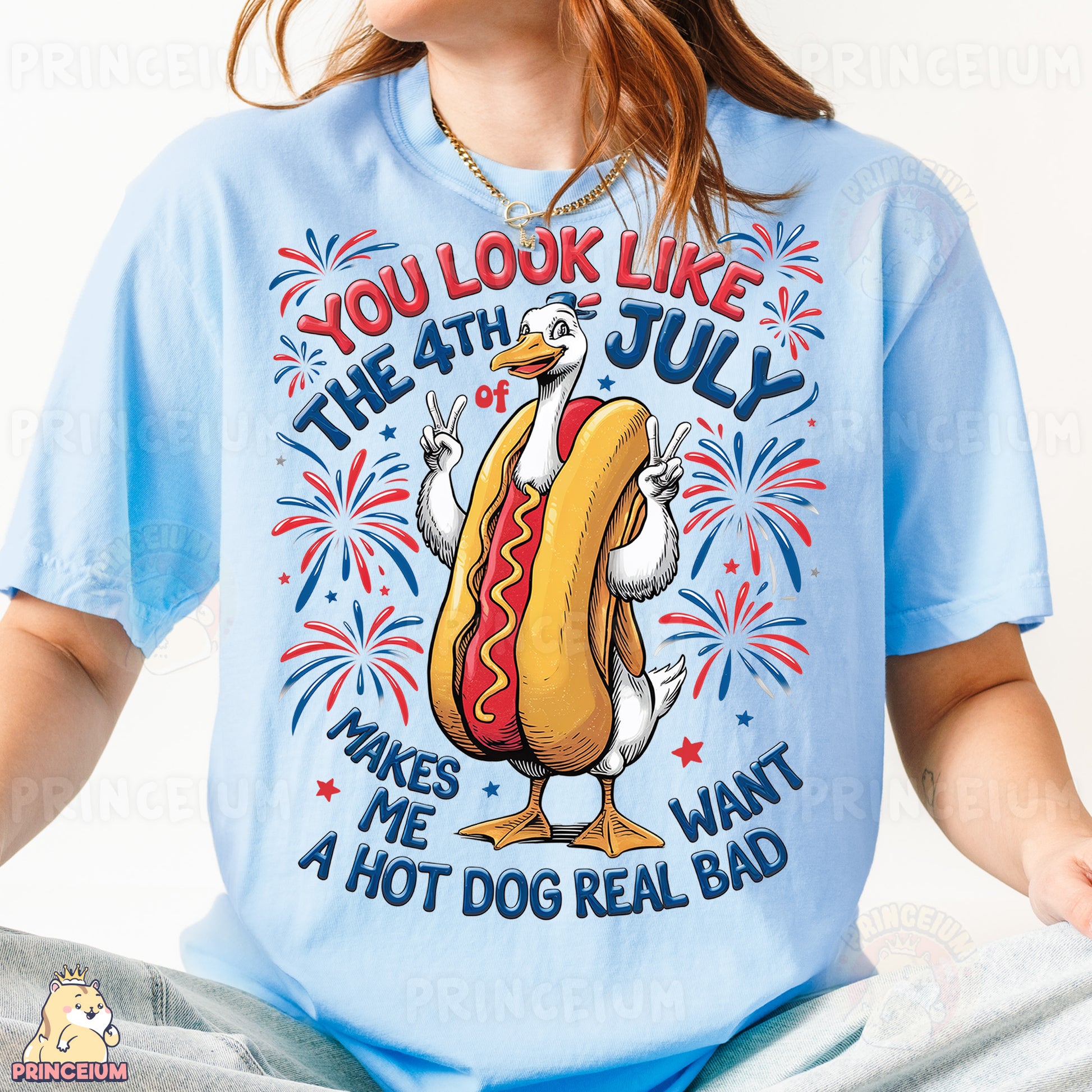 a woman wearing a t - shirt that says you look like the 4th of july