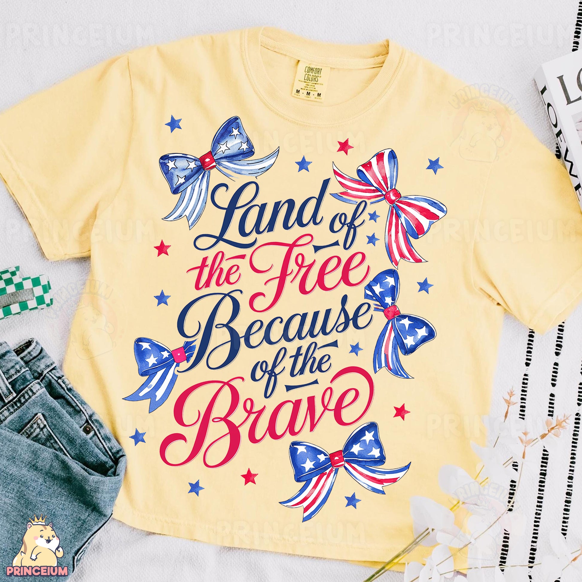 a t - shirt that says land of the free because of the brave