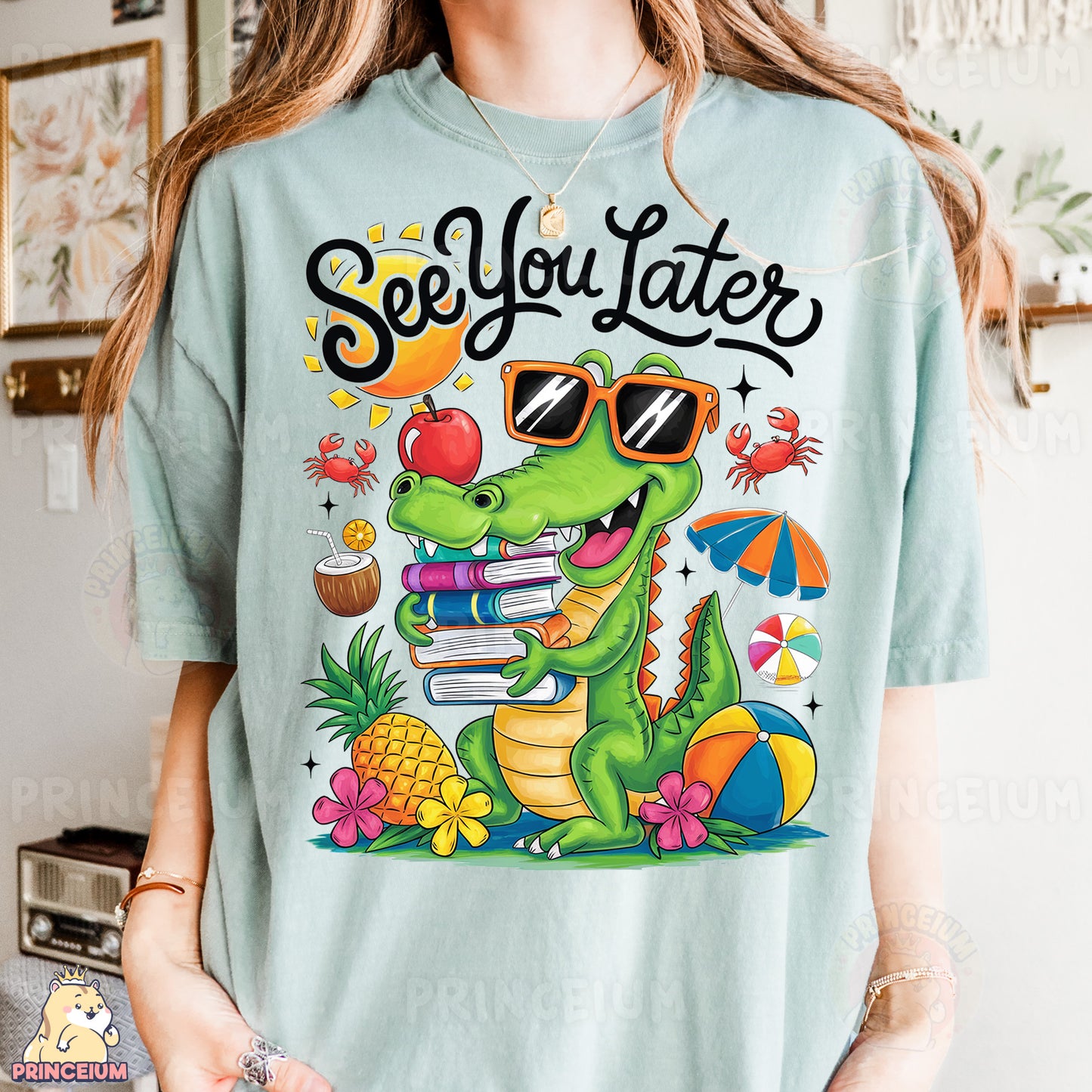 a woman wearing a t - shirt that says see you later