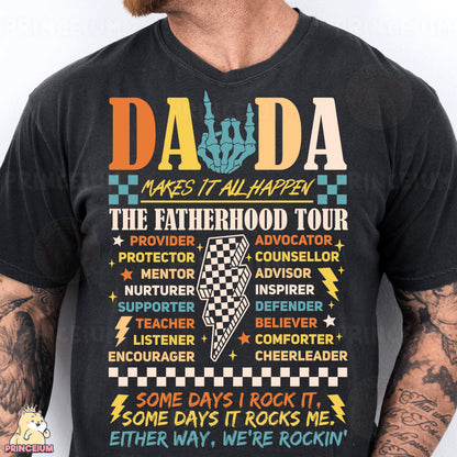 a man wearing a black dada t - shirt