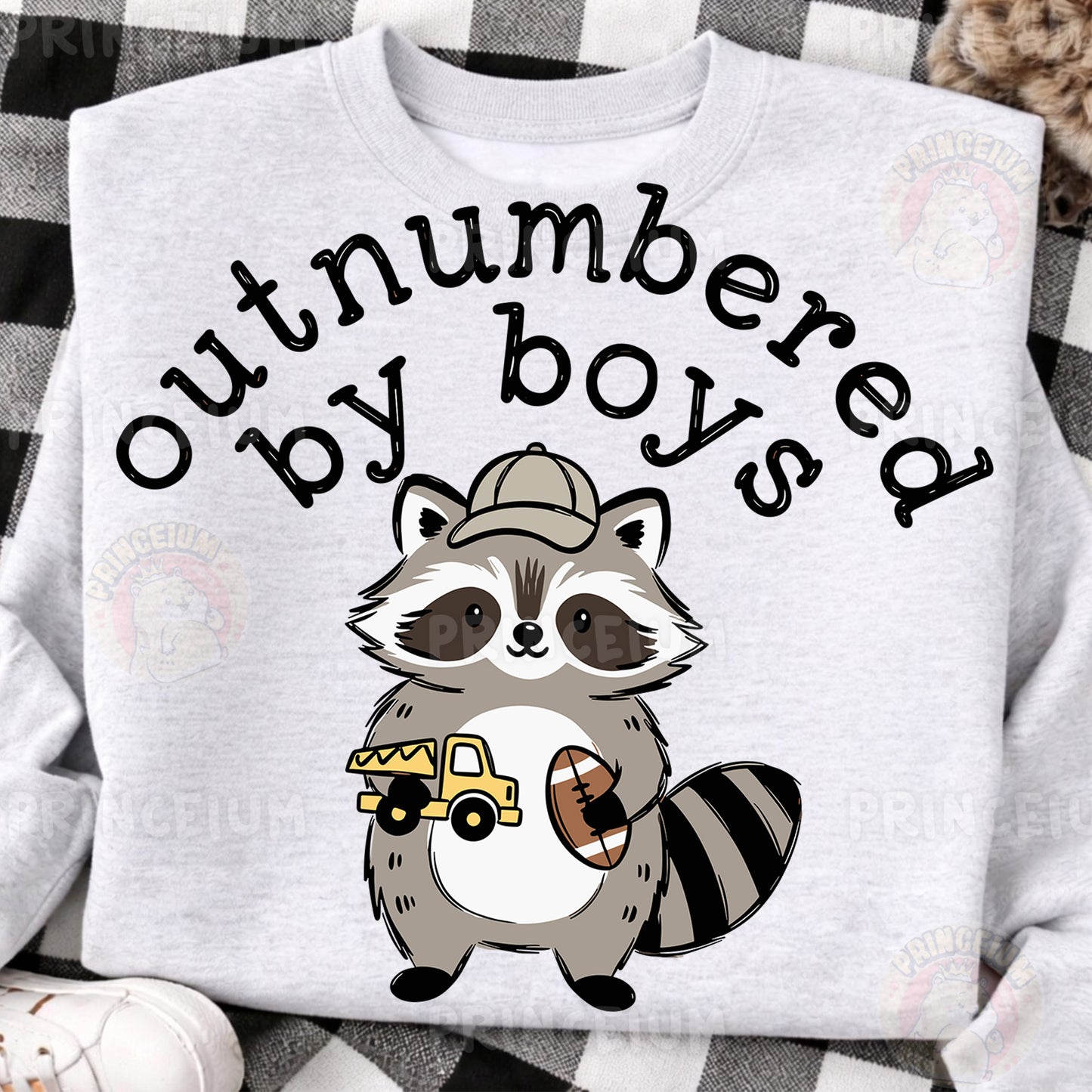 Outnumbered By Boys Sublimation Design PNG | Cute Raccoon Boy Mom Digital Download
