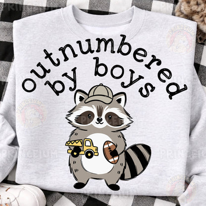 Outnumbered By Boys Sublimation Design PNG | Cute Raccoon Boy Mom Digital Download