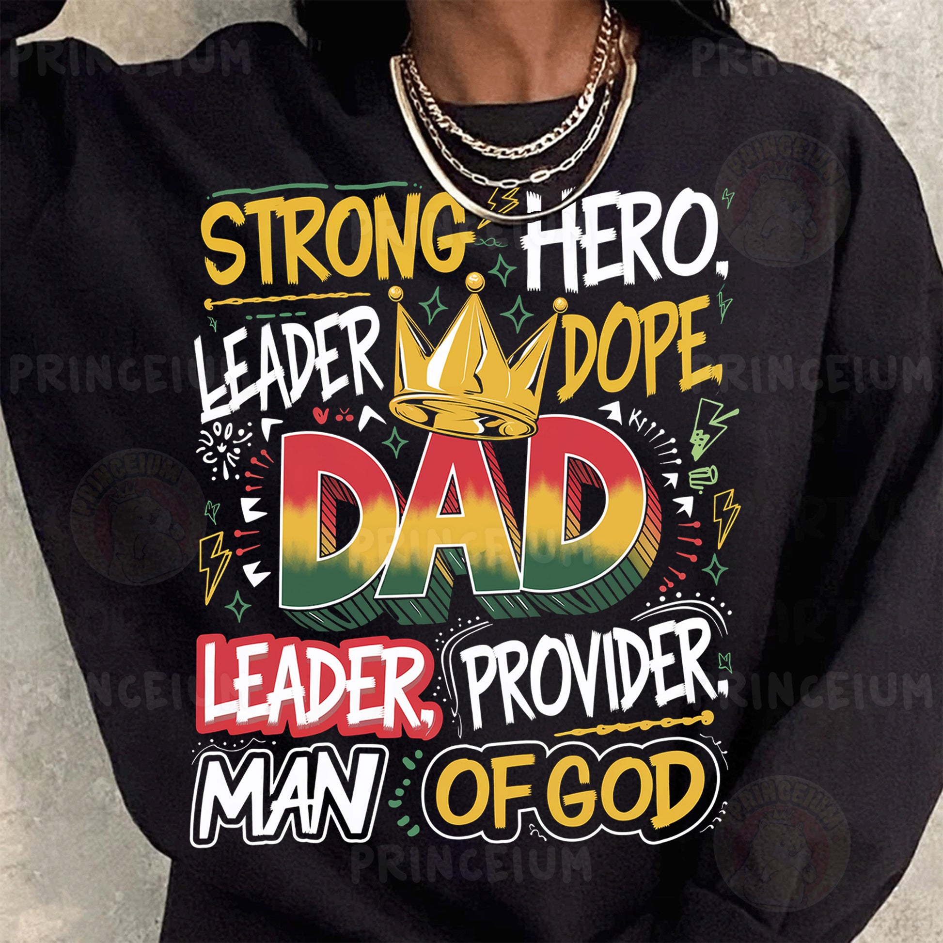 a man wearing a black sweatshirt with a slogan on it